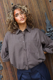 Ballon Blouse Ruitpatroon Bruin