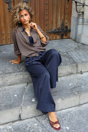 Ballon Blouse Ruitpatroon Bruin