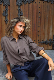 Ballon Blouse Ruitpatroon Bruin