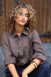 Ballon Blouse Ruitpatroon Bruin