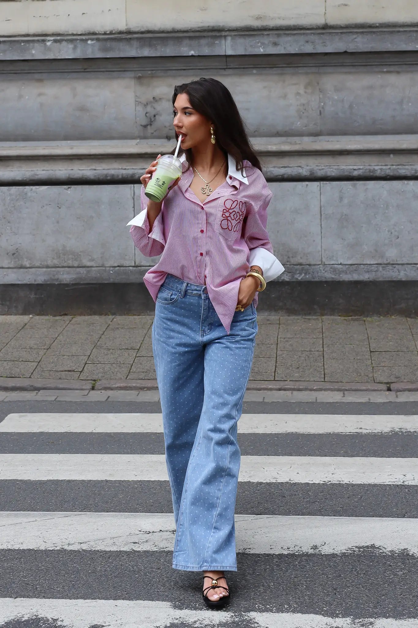 Blouse Gestreept Logo Rood