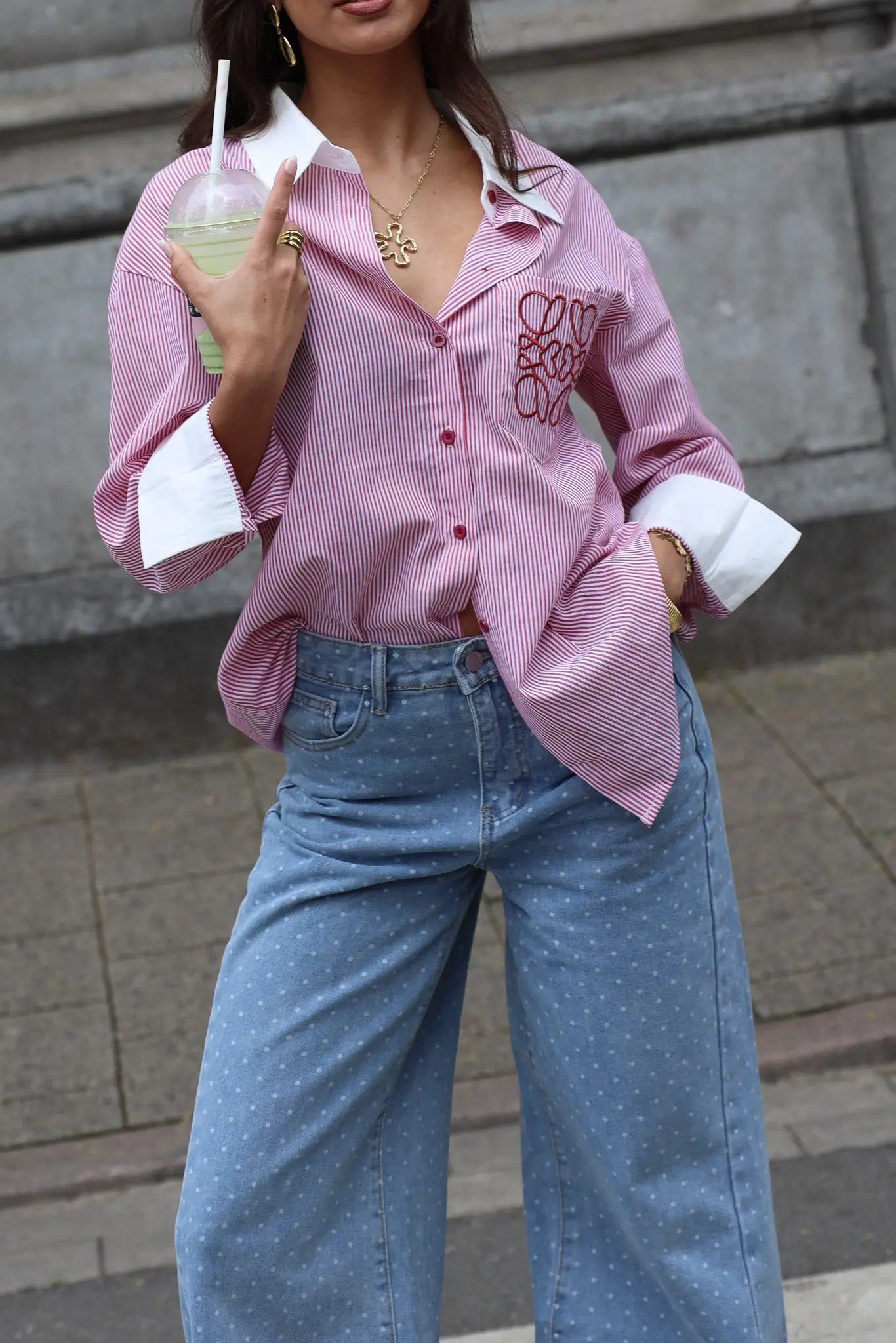 Blouse Gestreept Logo Rood