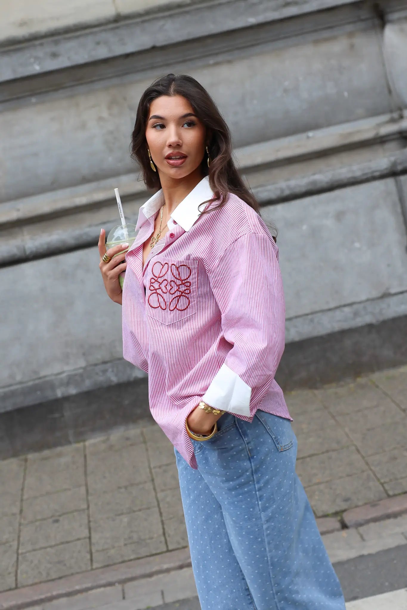 Blouse Gestreept Logo Rood