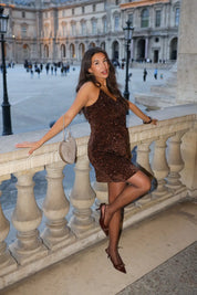 Mini Jurk Pailletten Bruin