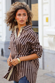 Blouse Oversized Strepen Bruin