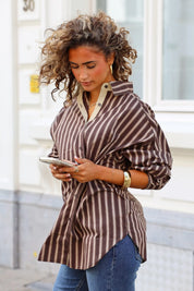 Blouse Oversized Strepen Bruin