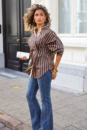 Blouse Oversized Strepen Bruin