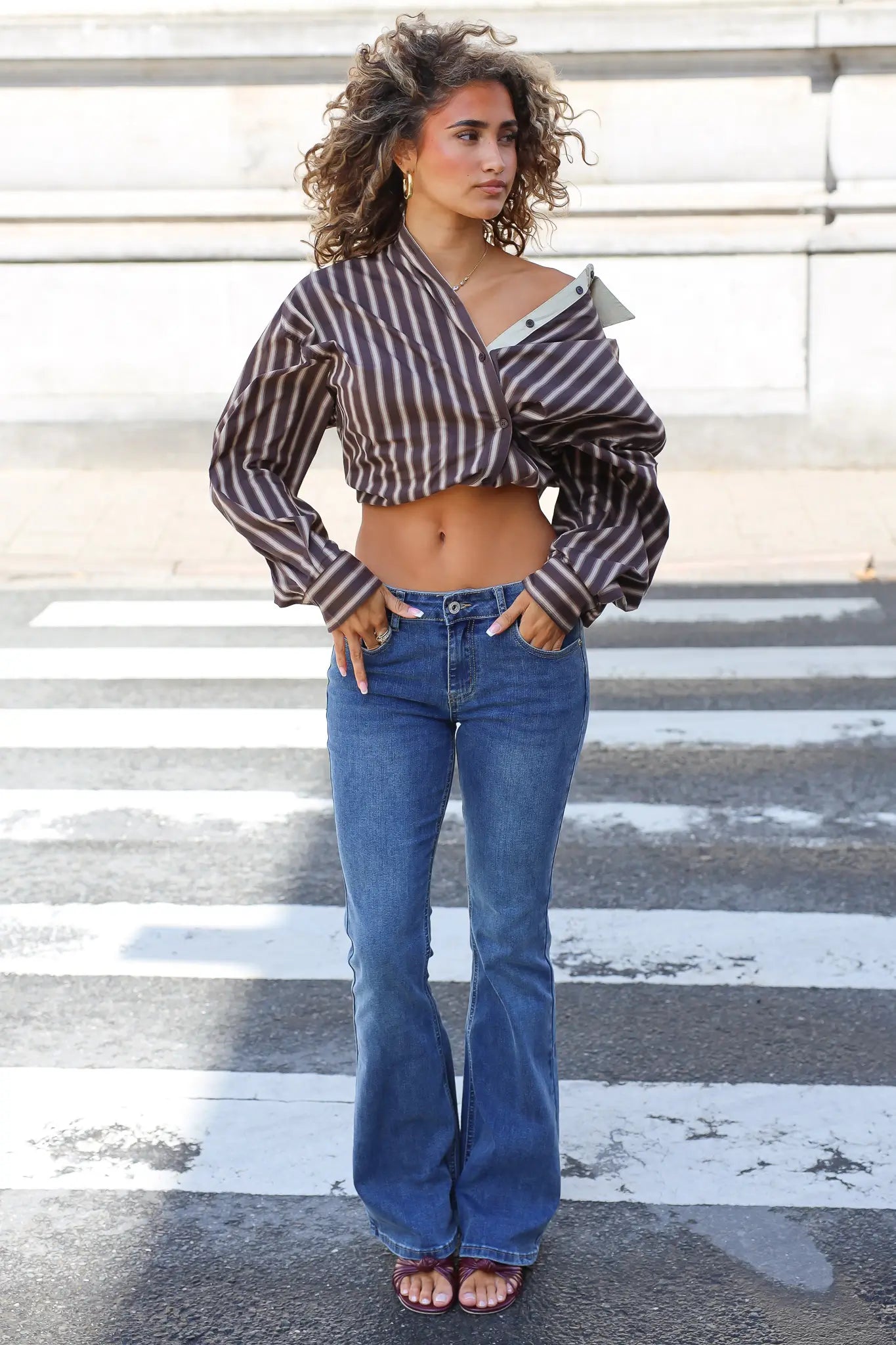 Blouse Oversized Strepen Bruin
