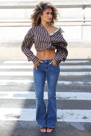 Blouse Oversized Strepen Bruin