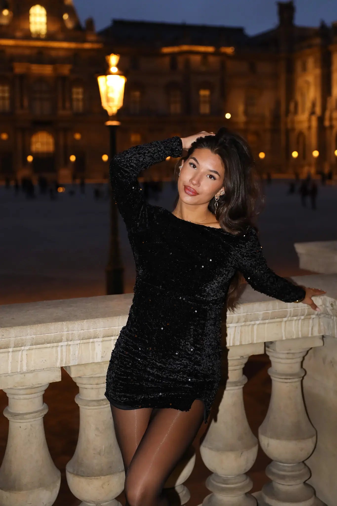 Jurk Pailletten Open Rug Zwart