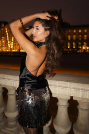 Halter Top Satijn Zwart