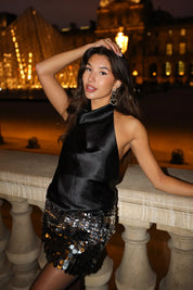 Halter Top Satijn Zwart