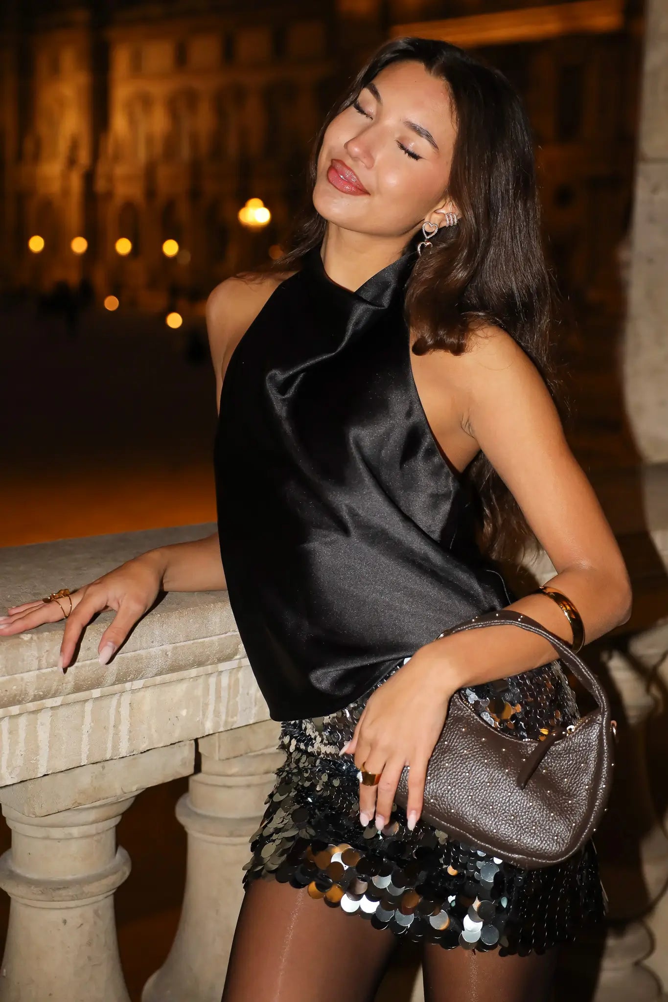 Leren Tas Mini Studs Bruin