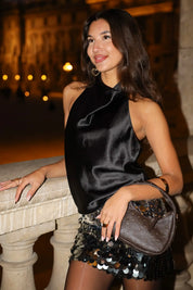 Halter Top Satijn Zwart
