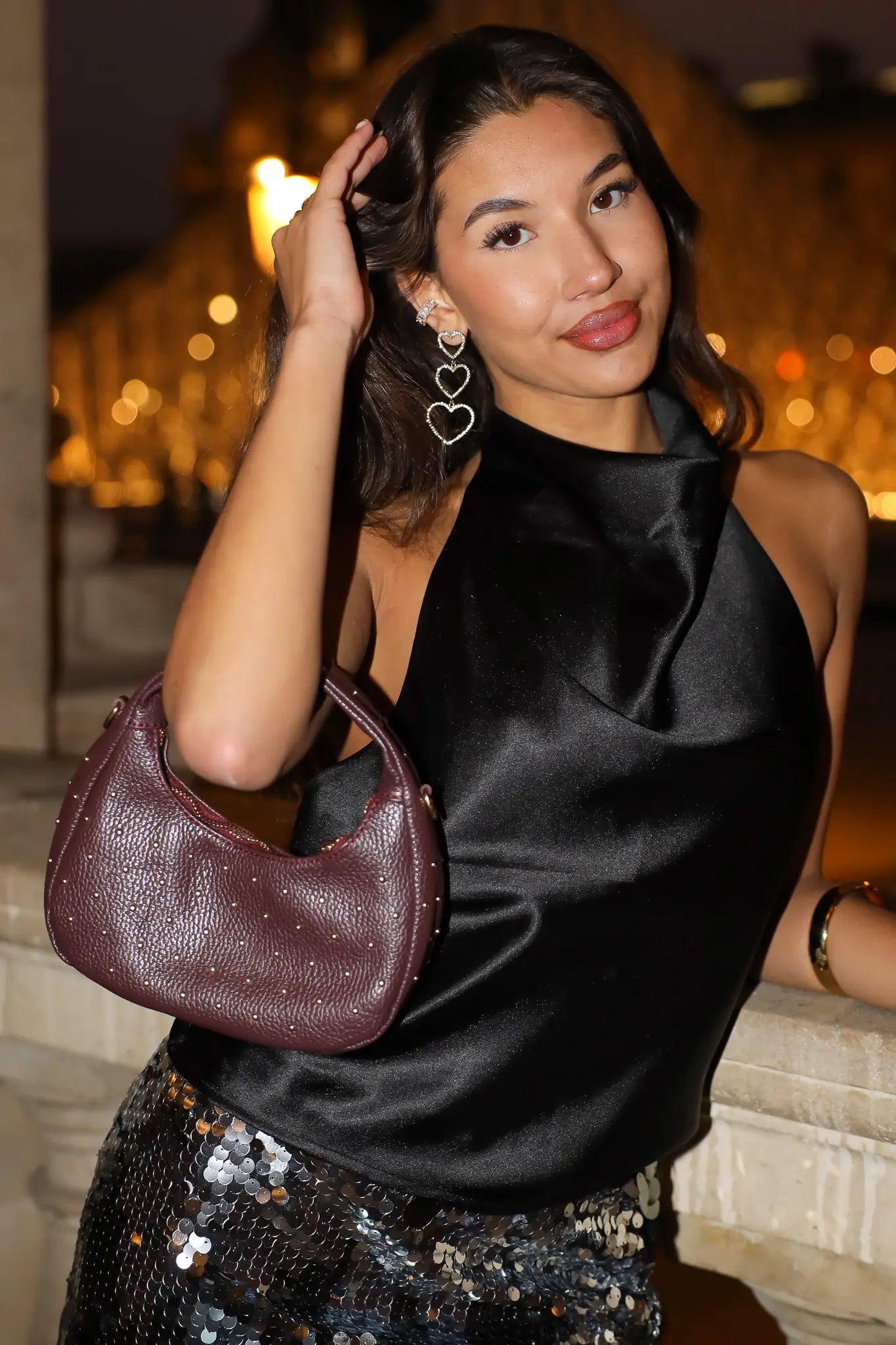 Leren Tas Mini Studs Bordeaux