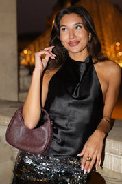 Leren Tas Mini Studs Bordeaux