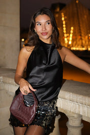 Leren Tas Mini Studs Bordeaux