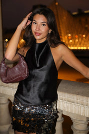 Leren Tas Mini Studs Bordeaux