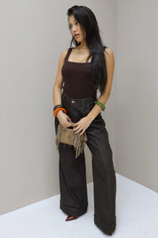 Tas Suede Franjes Mini Taupe