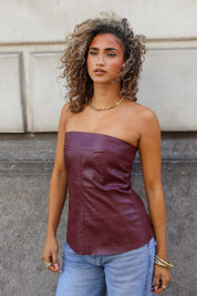 Bandeau Top Faux Leather Bordeaux