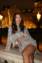 Top Pailletten Franjes Zilver