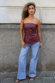 Bandeau Top Faux Leather Bordeaux
