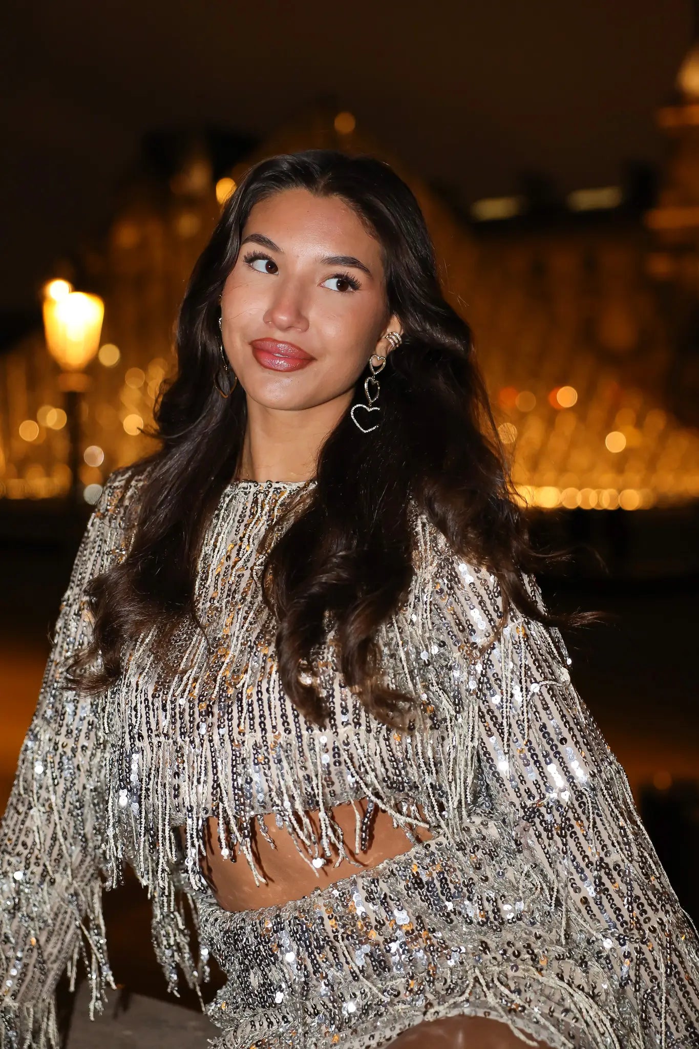 Top Pailletten Franjes Zilver