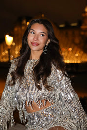 Top Pailletten Franjes Zilver