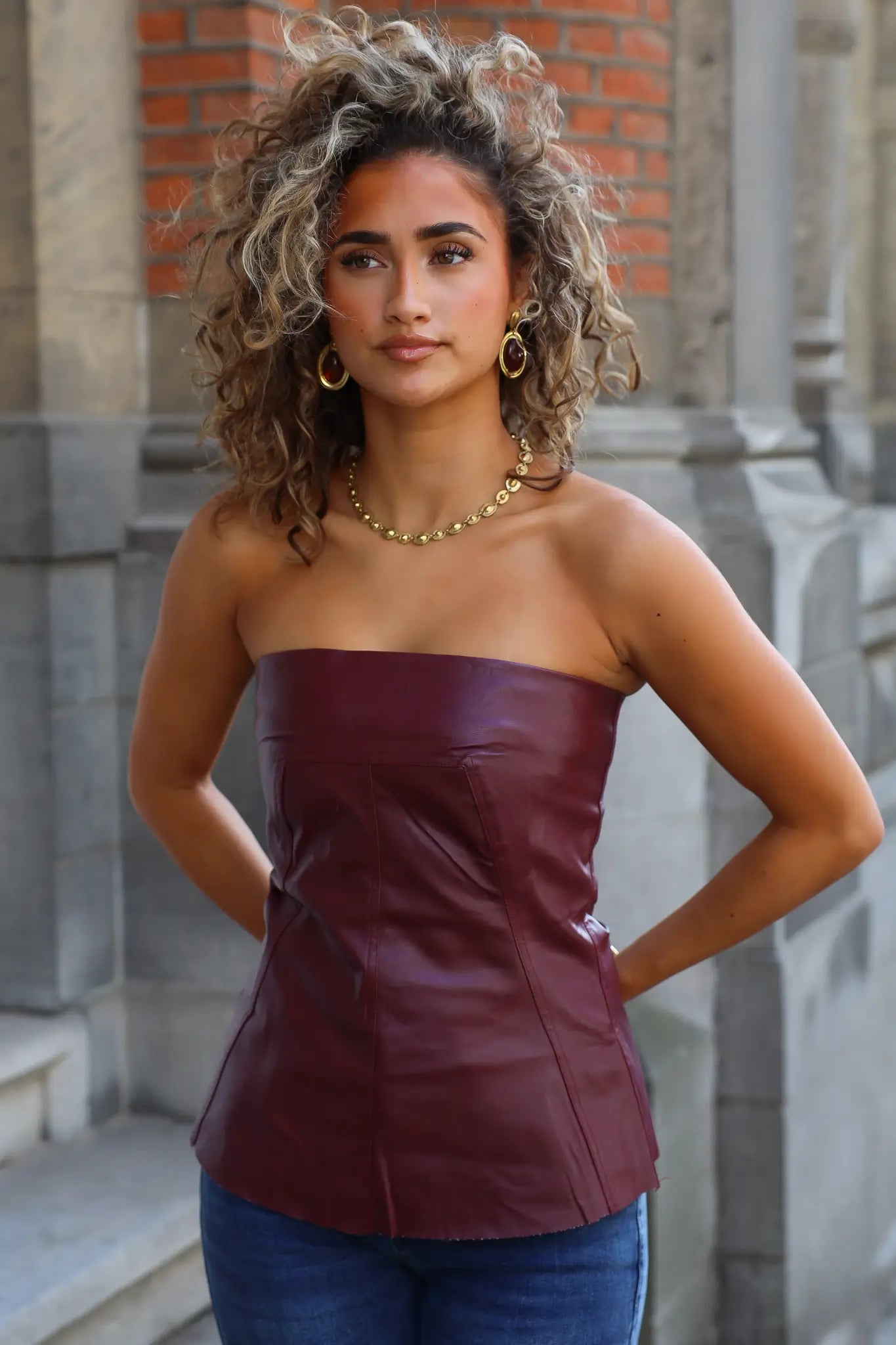Bandeau Top Faux Leather Bordeaux