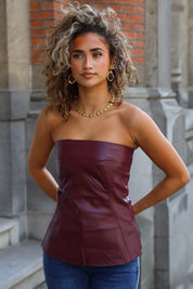 Bandeau Top Faux Leather Bordeaux