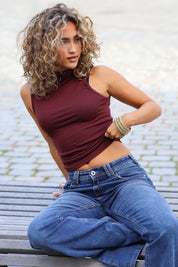 Mouwloze Top Opstaande Hals Bordeaux