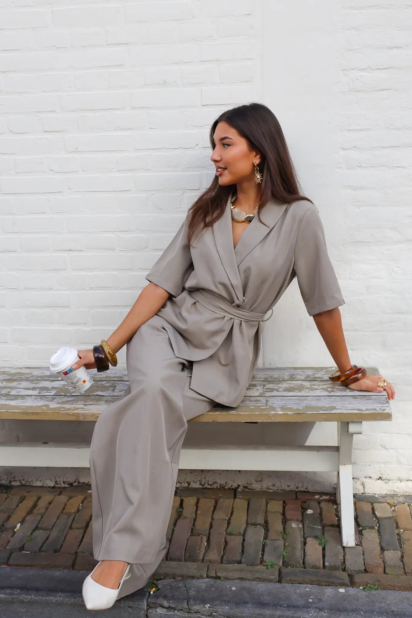 Blazer Korte Mouwen Taupe