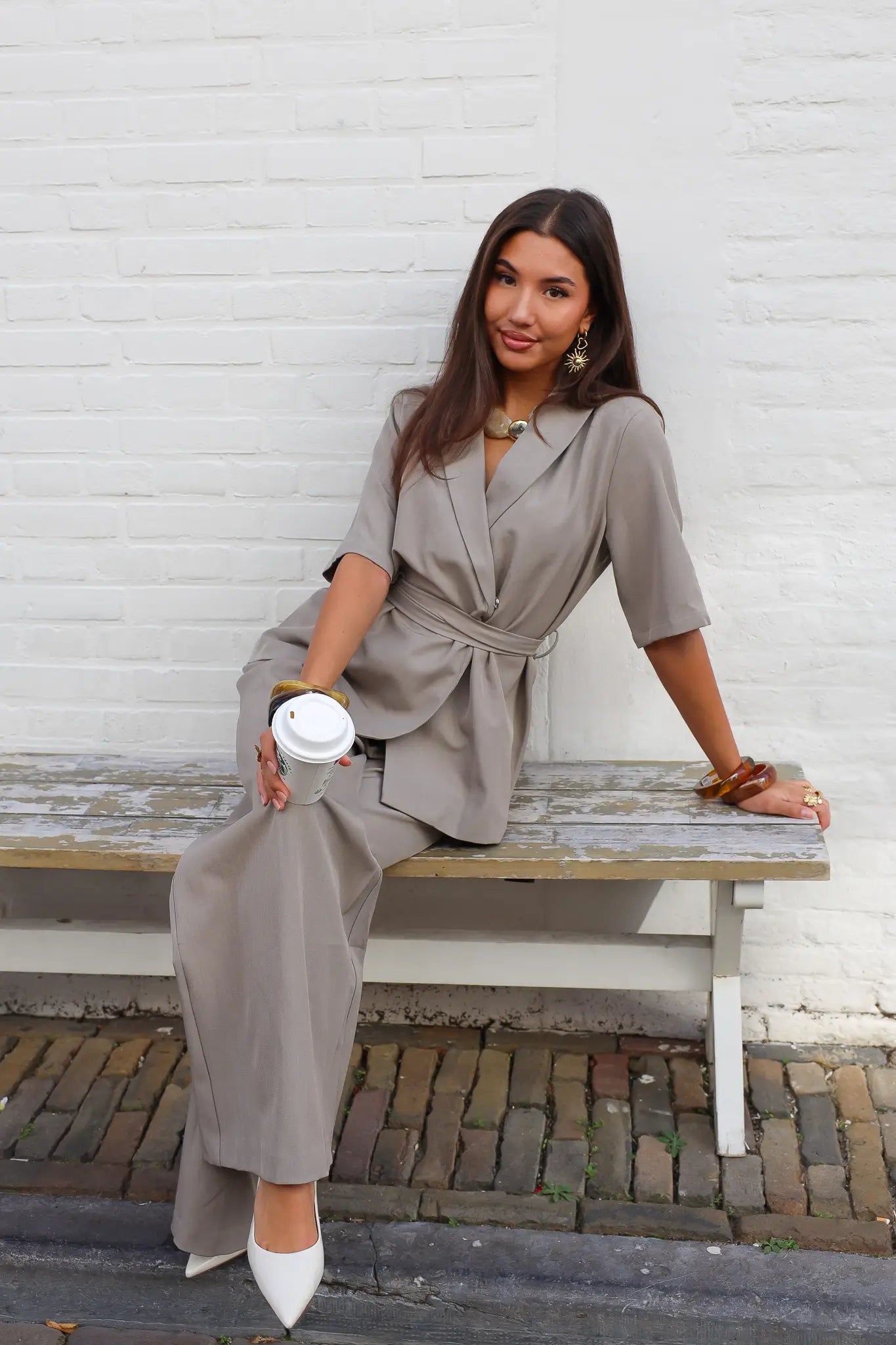 Blazer Korte Mouwen Taupe