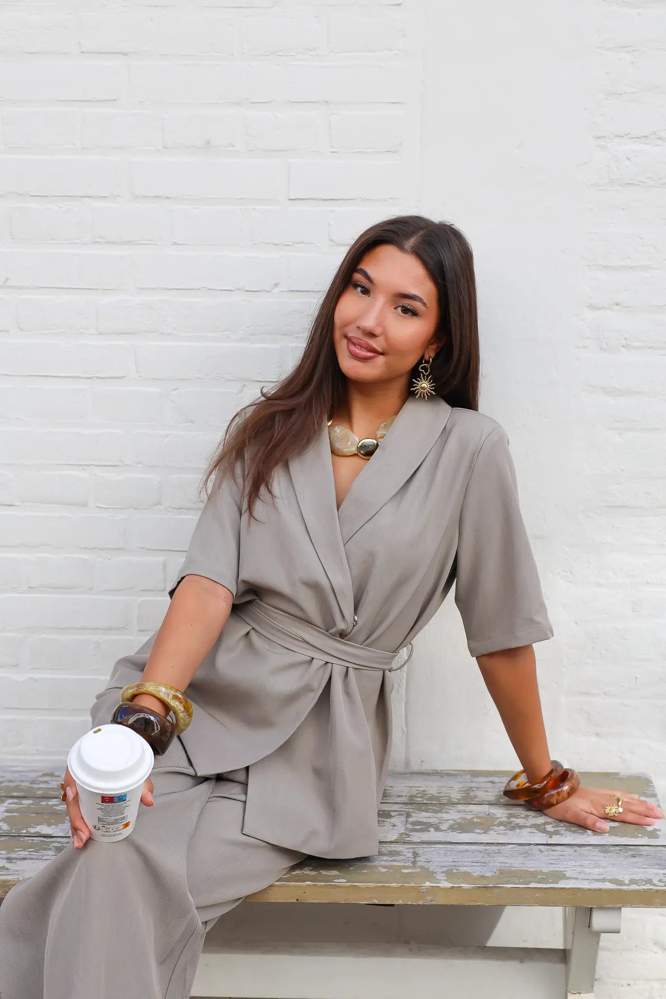 Blazer Korte Mouwen Taupe