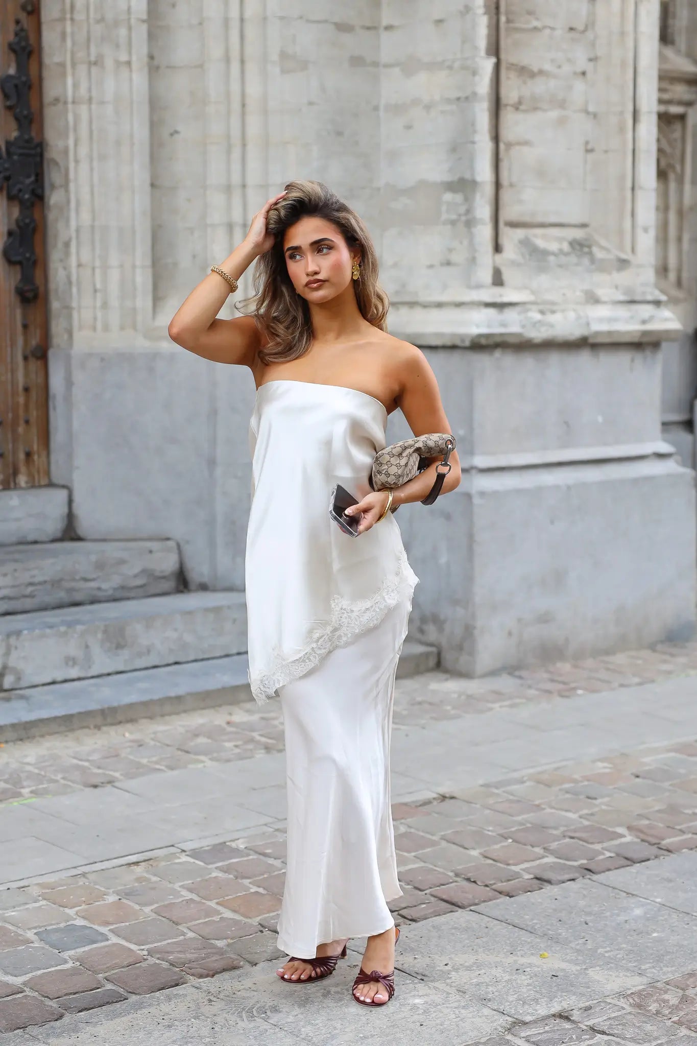 Satijnen Maxi Rok Beige