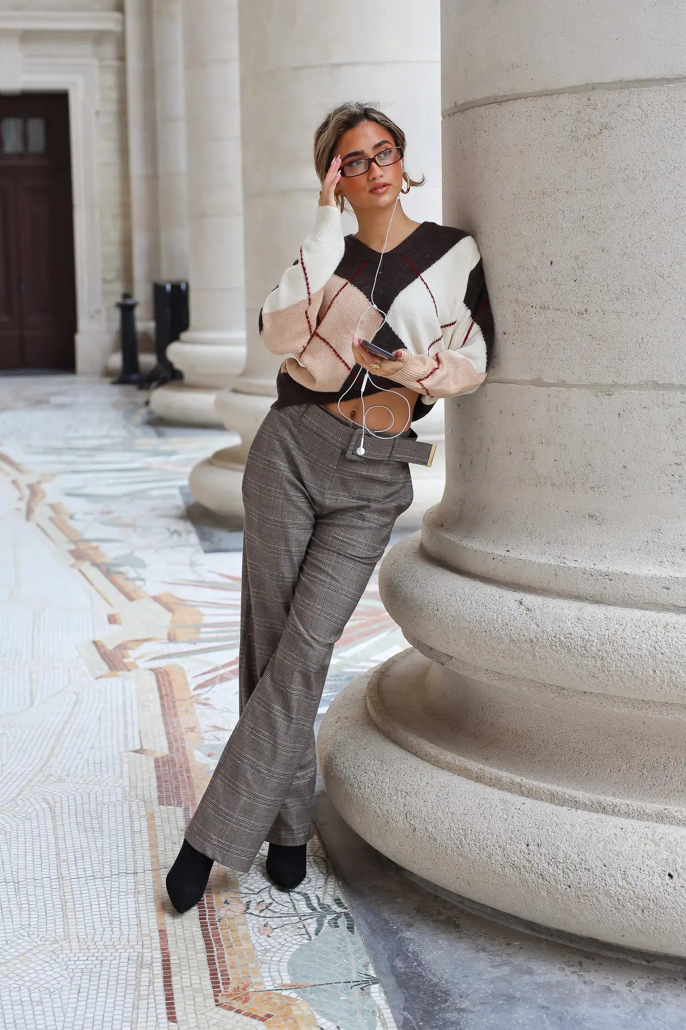 Pantalon Geruit Bruin