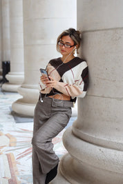 Trui Lange Mouwen Ruit Bruin