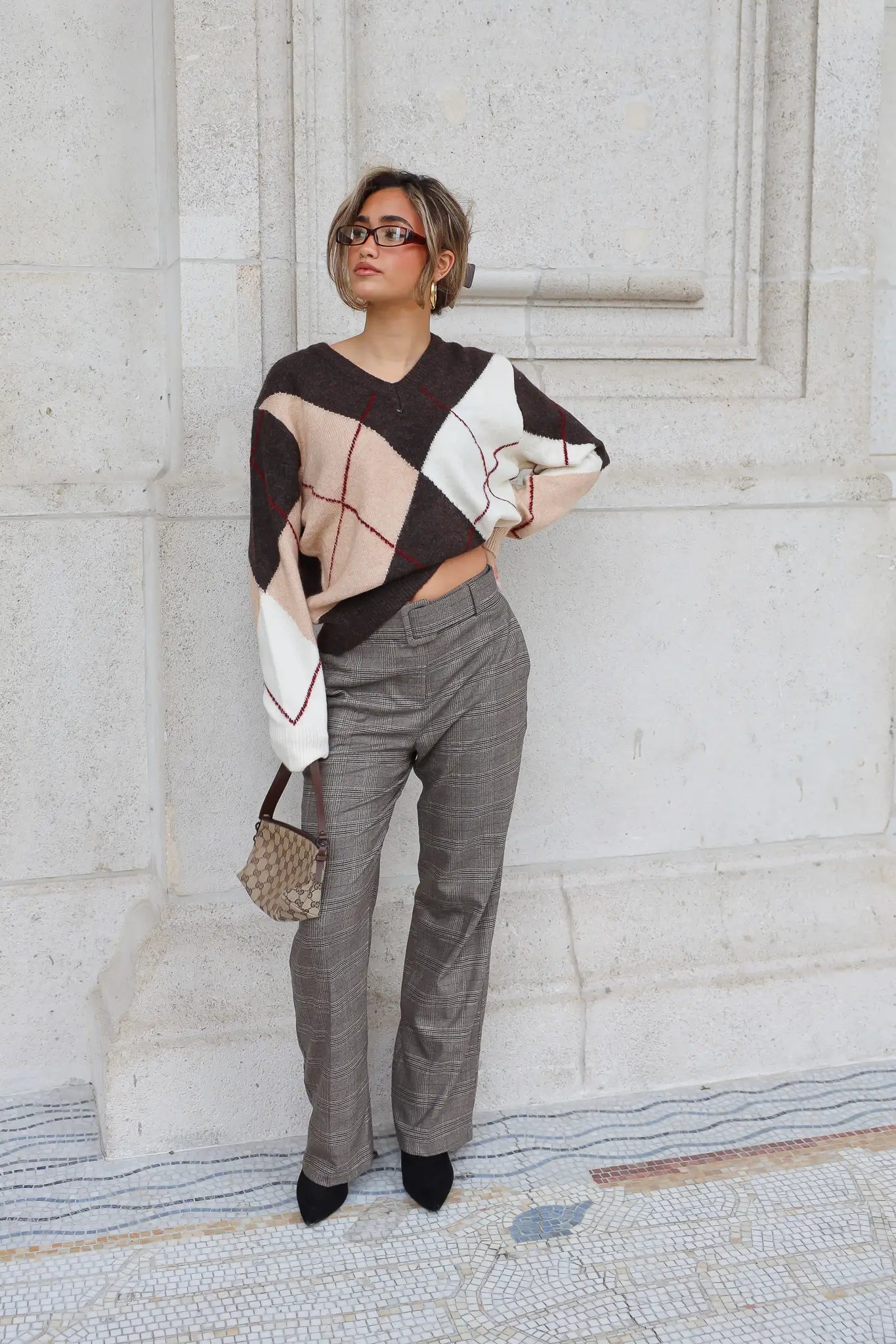 Pantalon Geruit Bruin