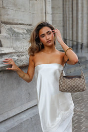 Satijnen Strapless Top Kant Beige
