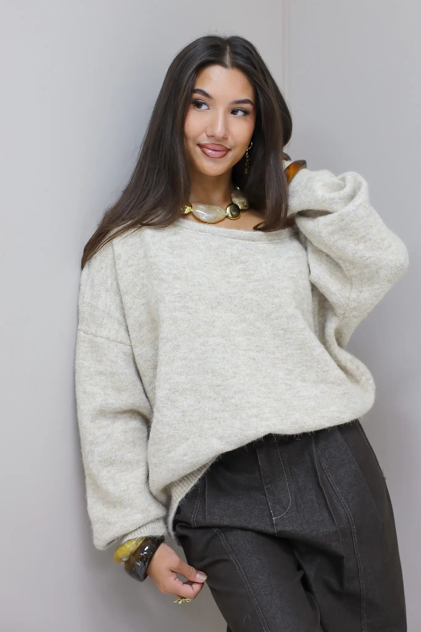 Trui One Shoulder Beige