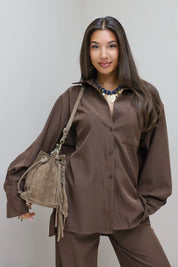 Oversized Knoopjes Blouse Donker Bruin