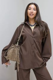 Oversized Knoopjes Blouse Donker Bruin