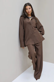 Oversized Knoopjes Blouse Donker Bruin