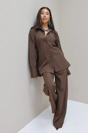 Oversized Knoopjes Blouse Donker Bruin