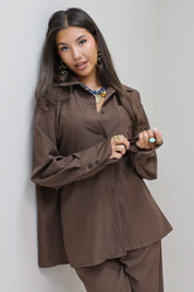 Oversized Knoopjes Blouse Donker Bruin