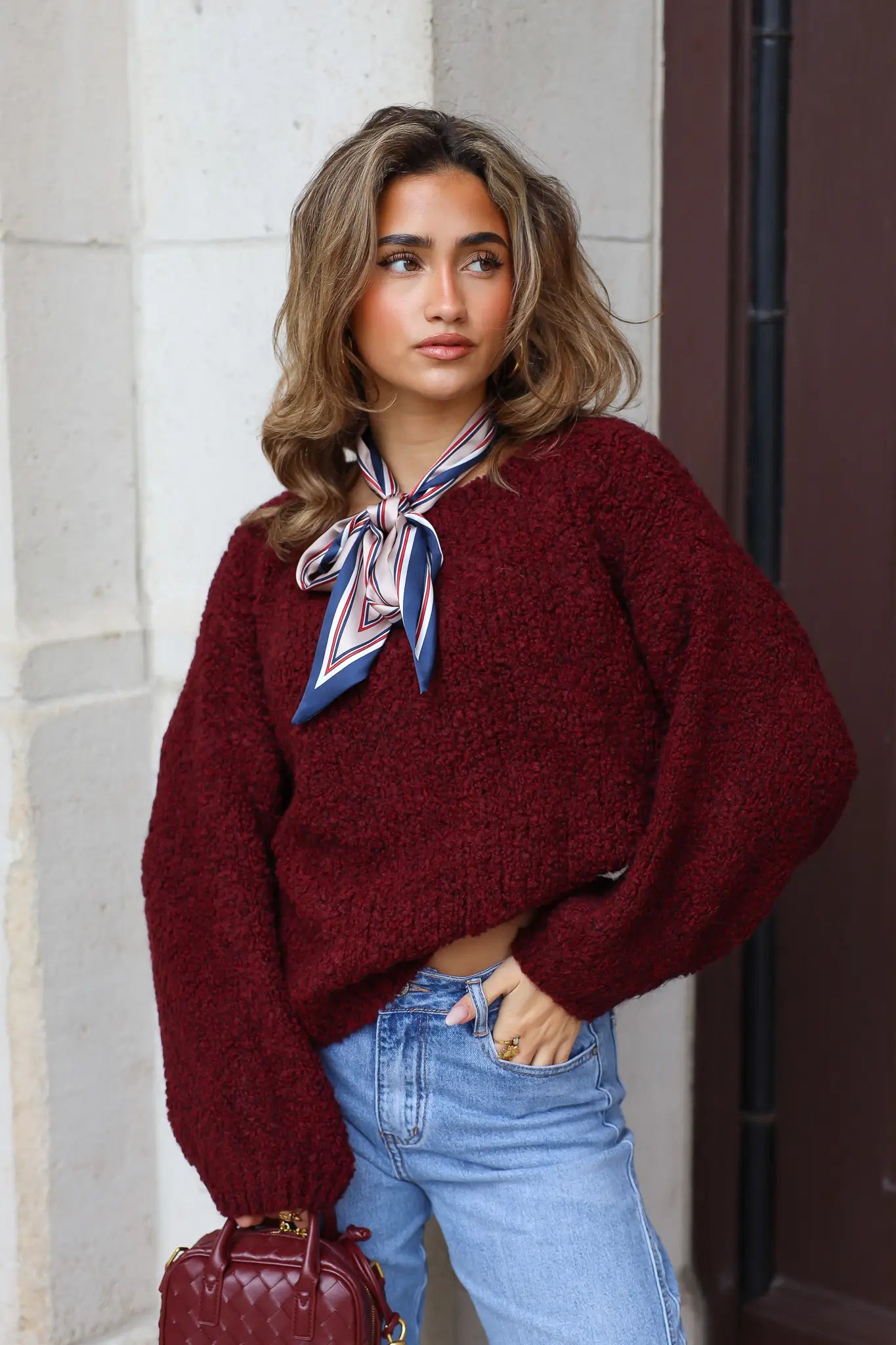 Smalle Sjaal Gestreept Beige/Blauw