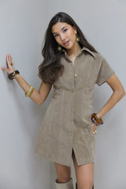 Jurk Getailleerd Suede Taupe