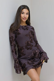 Jurk Bloemen Opdruk Bruin