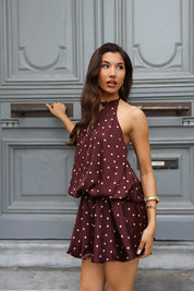 Jurk Kort Polka Dot Bruin