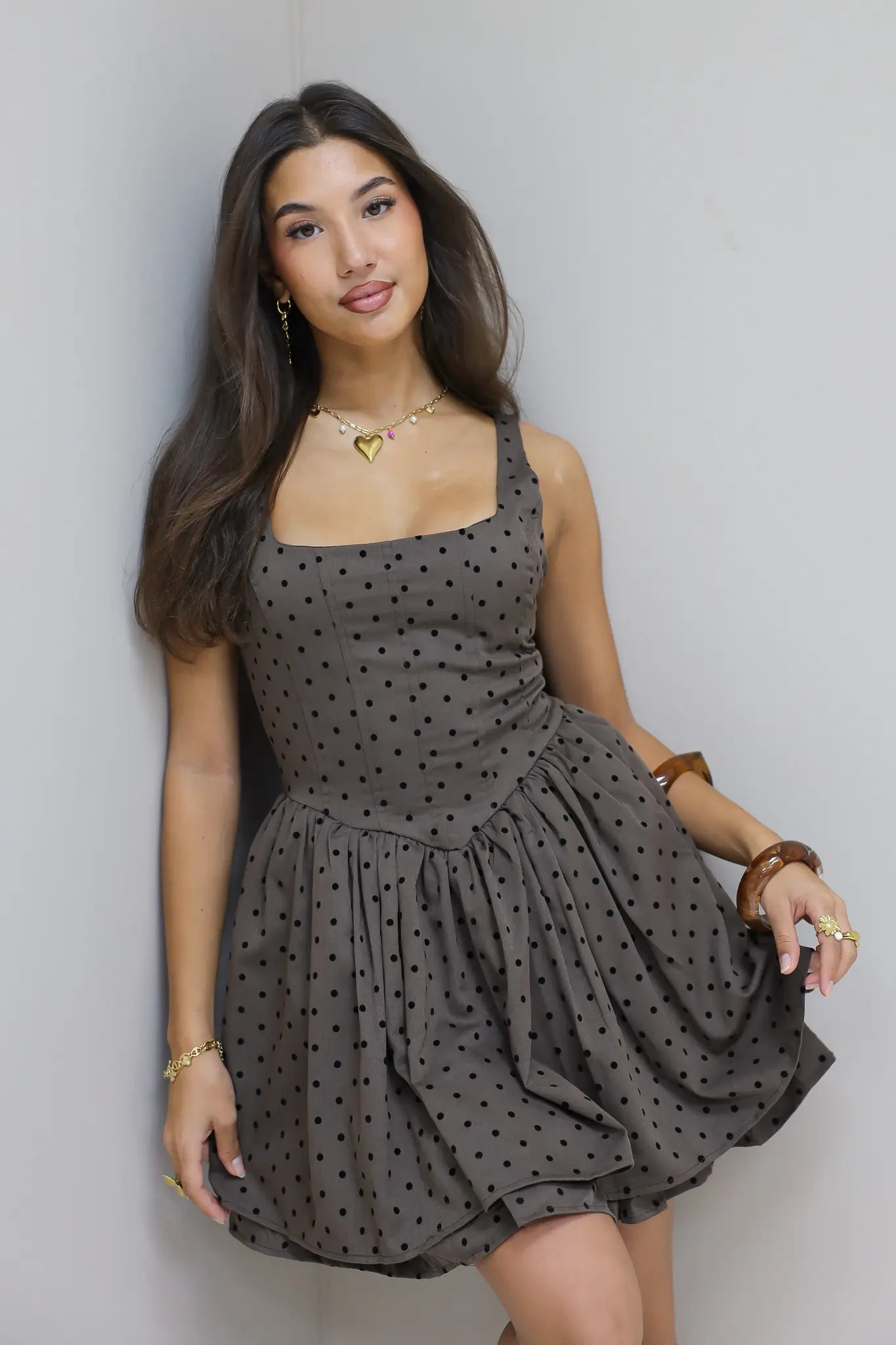 Jurk Polka Dot Bruin